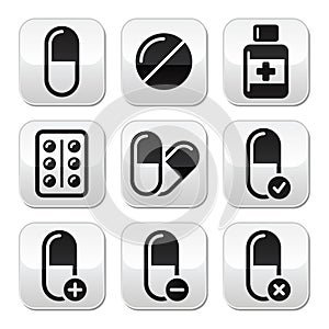 Pills, medication buttons set