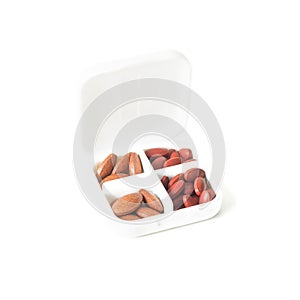 Pills in medicine box on white background (Ferrous Fumar photo