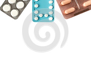 Pills medicine isolated on a white background. Top view