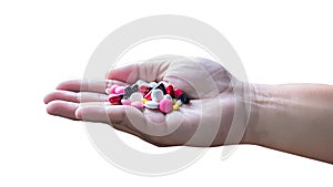 Pills and medicines in the hand pharmaceutical medicine pharmacy