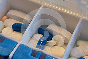 Pills in a pill box.