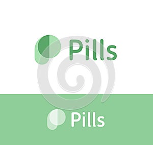 Pills simple logo concept for painkiller, antibiotic, vitamin supplements and other health care chemistry. Abstract