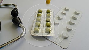 pills stethoscope, slow-motion shooting pharmacology