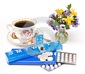 Pills, Teacup, Flowers