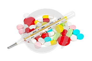 Pills and thermometer