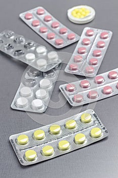 Pills to treat colds.  Cold remedies. Flu treatments