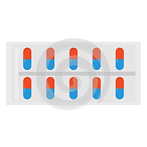 Pills or vitamins in capsule form. Blister with capsules. Vector illustration