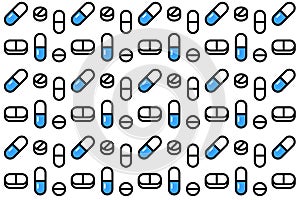 Pills and vitamins seamless pattern on white