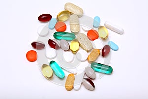 Pills on white background