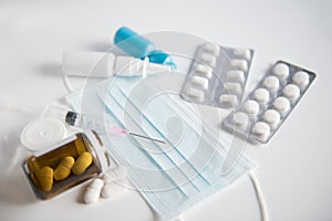 Pills, on white background. medicina, quarantine. photo