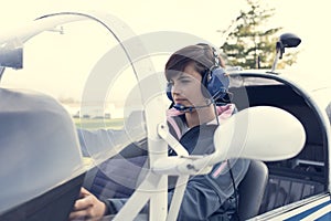 Pilot in the aircraft cockpit