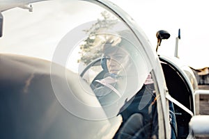 Pilot in the aircraft cockpit