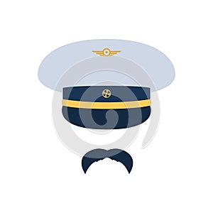 Pilot aviator. Pilot hat and mustache.