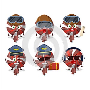 Pilot cartoon mascot red twirl lolipop wrapped with glasses