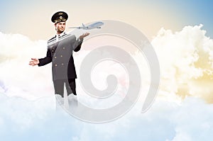 Pilot in the form of extending a hand to airplane