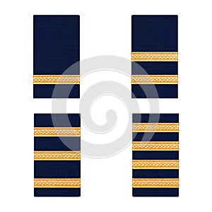 Pilot Golden Bars Epaulets from Student to Captain. 3d Rendering