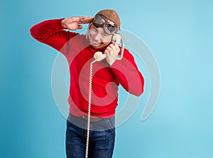 Pilot helmet phone man