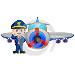 Pilot and jet plane on white background