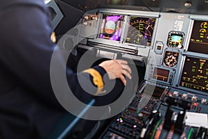 Pilot`s hand accelerating on the throttle