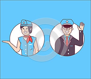 Pilot or Steward and Stewardess Icons