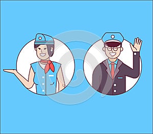 Pilot or Steward and Stewardess Icons photo