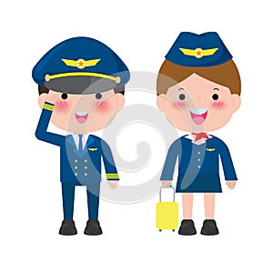 Pilot and stewardess. officers and flight attendants Stewardesses  isolated on white background, pilot and air hostess Vector