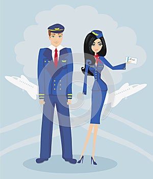 A pilot and stewardess in uniform