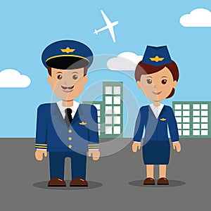 Pilot and stewardess in uniform.