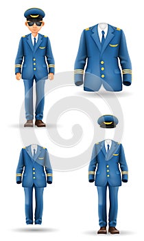 pilot uniform suit work clothes vector illustration