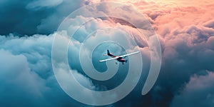 A pilot is view from the cockpit of an airplane flying above the clouds. AIG42.