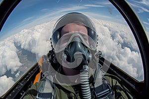 pilot wearing oxygen mask in a polluted airspace photo