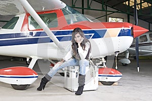 Pilot woman waiting to fly