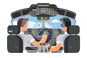 Pilots in cockpit plane flat design