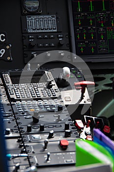 The pilots' control panel inside a passenger airplane, Control panel of airplane