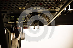 The pilots' control panel inside a passenger airplane, Control panel of airplane