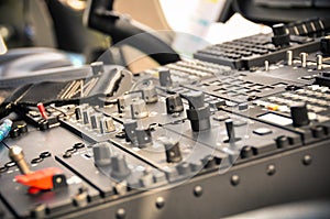 The pilots' control panel inside a passenger airplane, Control panel of airplane