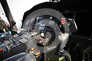 The pilots' control panel inside a passenger airplane, Control panel of airplane