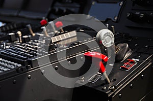 The pilots' control panel inside a passenger airplane, Control panel of airplane