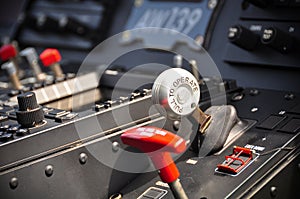 The pilots' control panel inside a passenger airplane, Control panel of airplane