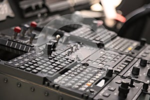 The pilots' control panel inside a passenger airplane, Control panel of airplane