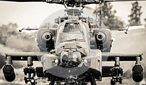 Pilots in flying helicopter