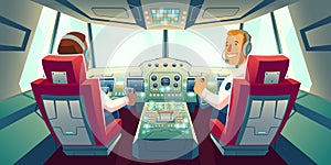 Pilots in jet cockpit, capitain and co-pilot plane