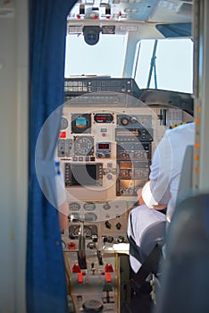 Pilots in the plane cockpit