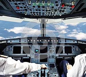 Pilots in the plane cockpit