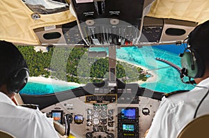 Pilots in the plane cockpit and island