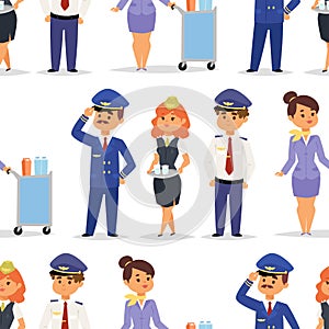 Pilots and stewardess vector illustration airline character plane personnel staff air hostess flight attendants people