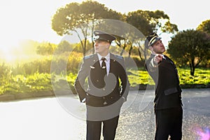 Pilots at sunset sunrise handsome  epic uniform transportation