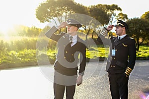 Pilots at sunset sunrise handsome  epic uniform transportation