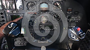 Pilots view in an airplane cockpit