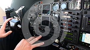 Pilots view in an airplane cockpit